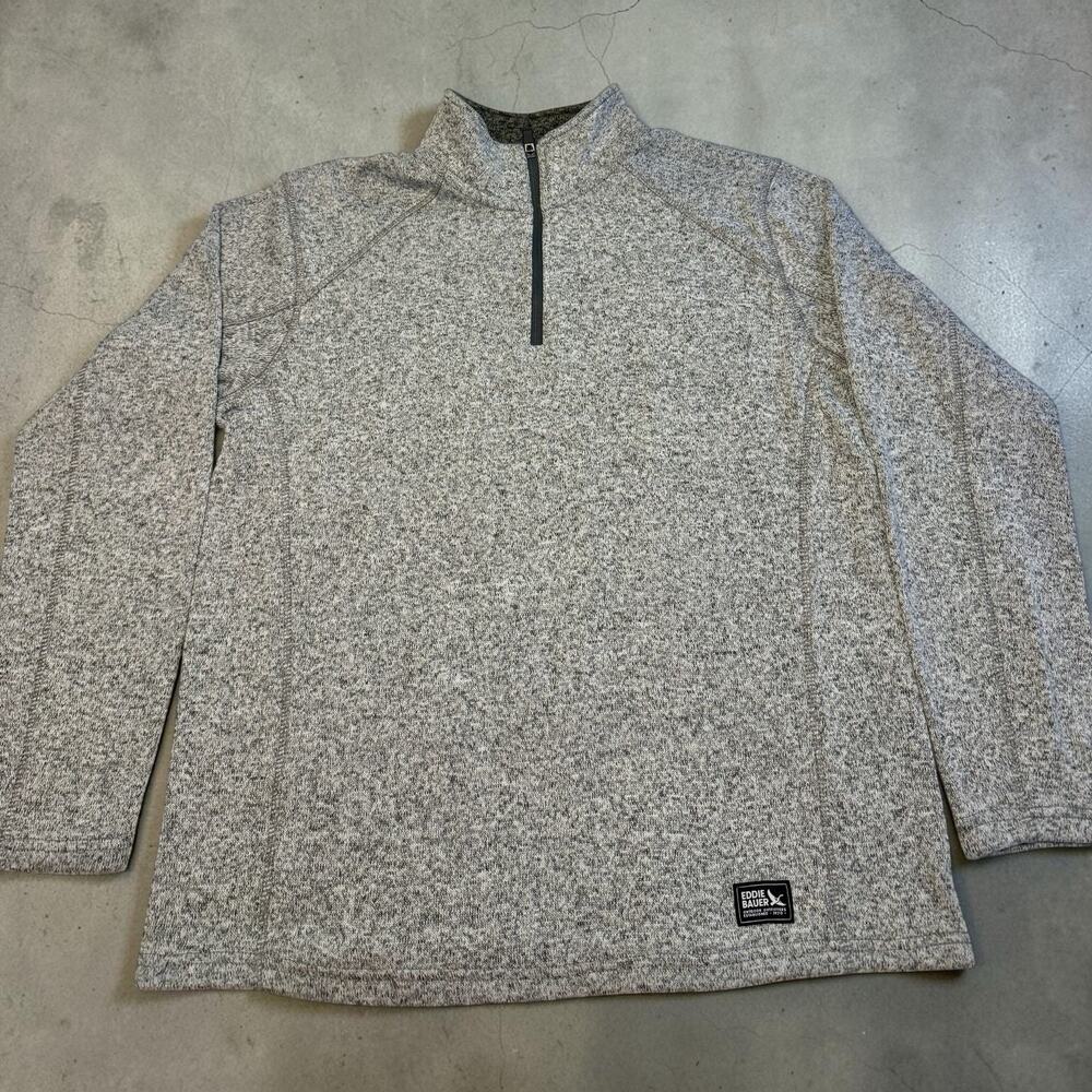 Eddie Bauer Sweater Mens XL Gray Long Sleeve 1/4 Zip High Neck Fleece Pullover